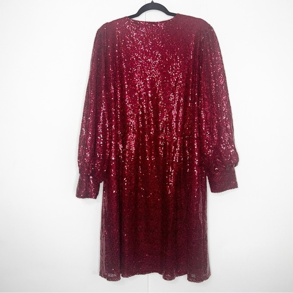 Eloquii Sequin Puff Sleeve Dress - Red - Picture 3 of 5